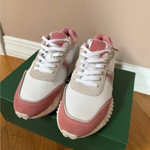 Women's Lacoste WHT/PNK leather Sneakers Sz 6.5